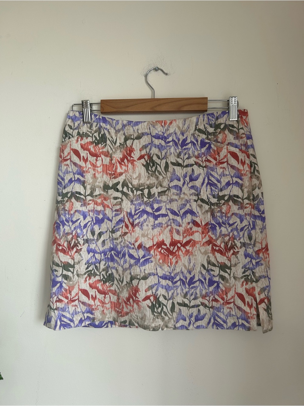 Floral Print A-Line Skirt in Cream with Red & Blue Accents